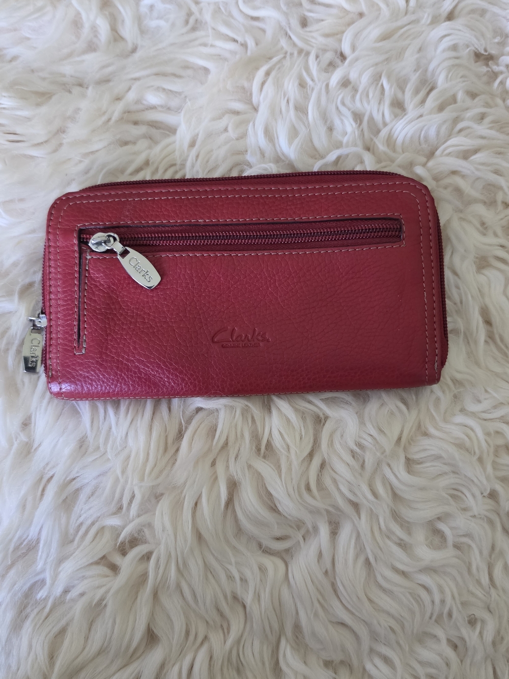 Clarks Red Leather Zip Wallet